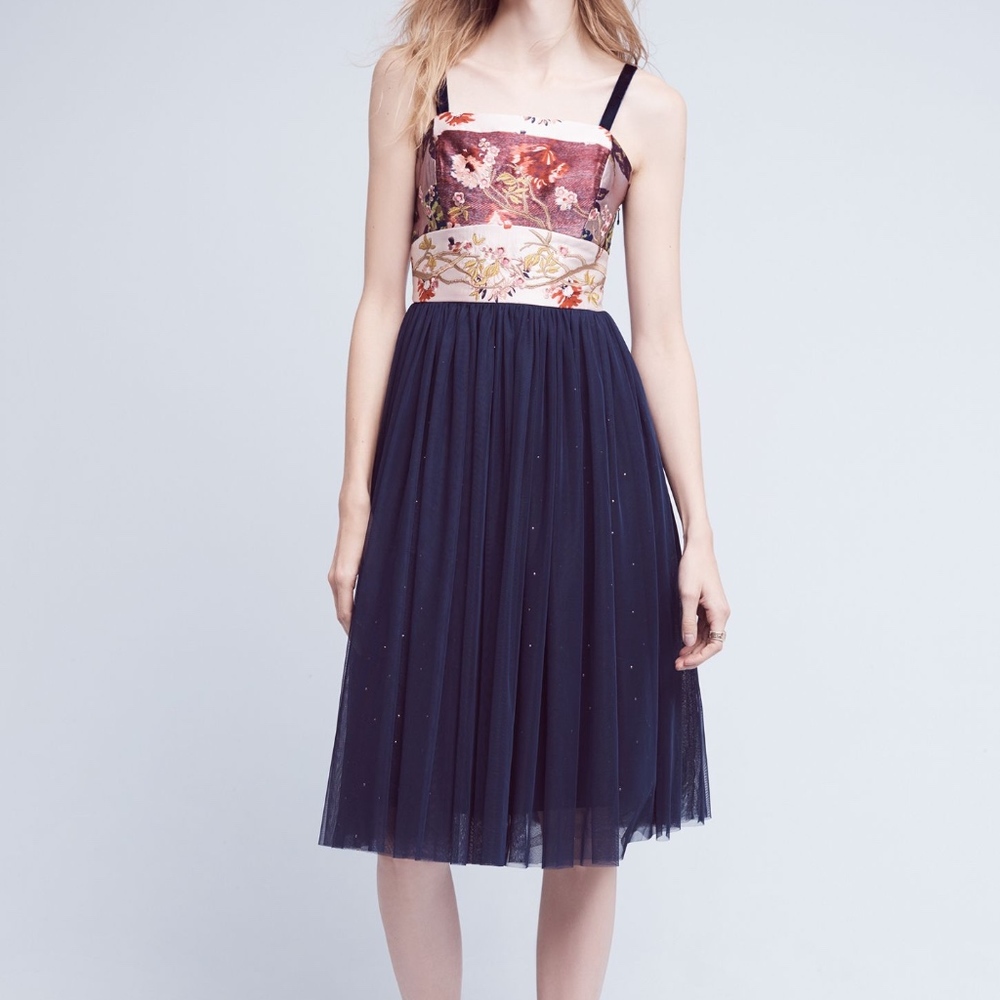 Anthropologie Tulle-Skirted Floral Dress